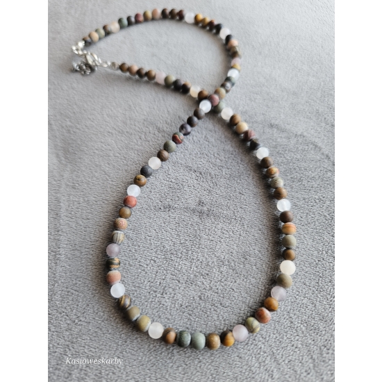 Naszyjnik z kamieni jaspis i kwarc lawendowy